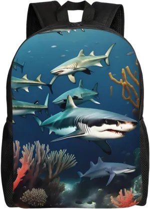 Sharks under the sea Printed Travel Laptop Backpack for Men Women, Funny Daily Use Computer Bag, Waterproof Casual Daypack