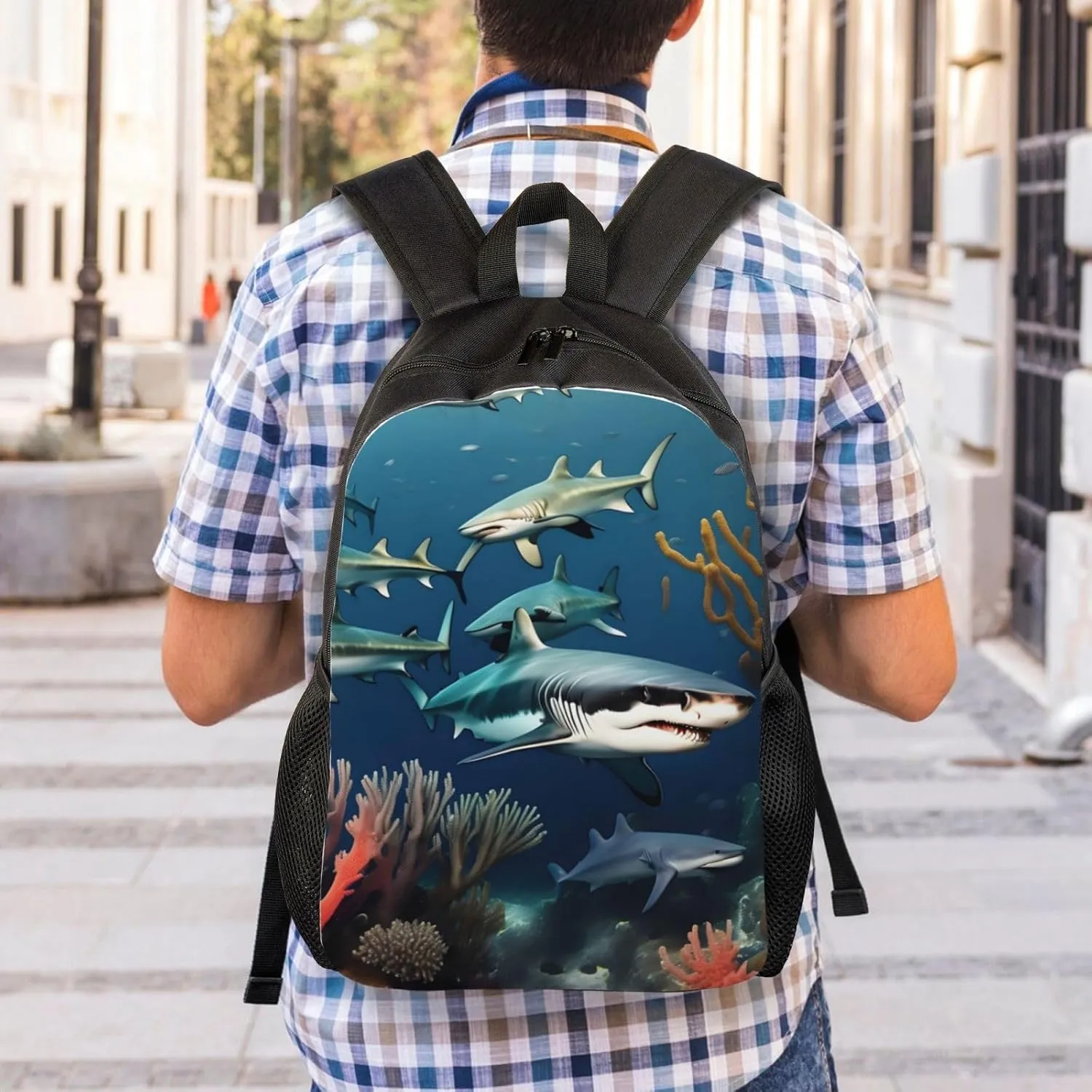 Sharks under the sea Printed Travel Laptop Backpack for Men Women, Funny Daily Use Computer Bag, Waterproof Casual Daypack