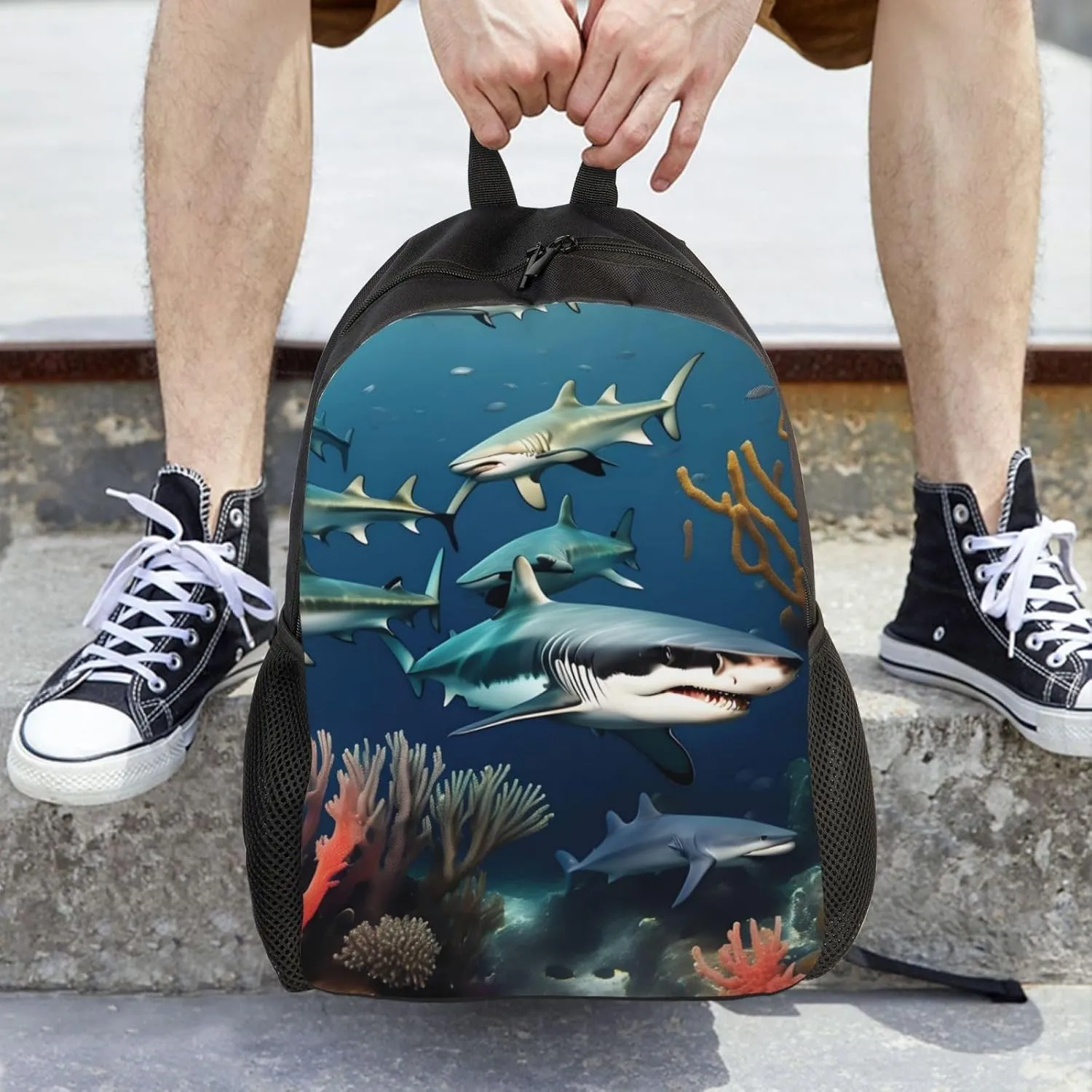 Sharks under the sea Printed Travel Laptop Backpack for Men Women, Funny Daily Use Computer Bag, Waterproof Casual Daypack