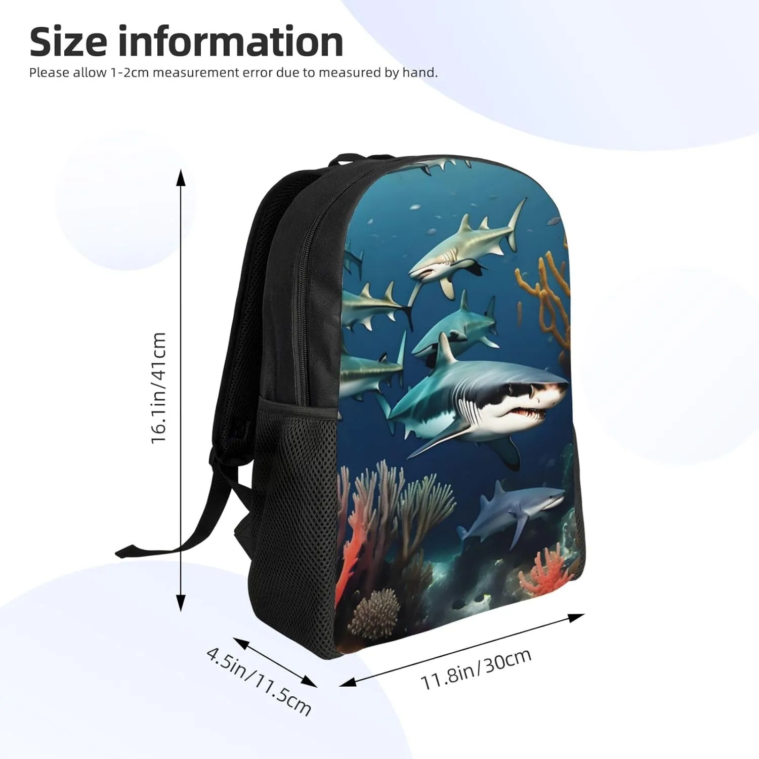 Sharks under the sea Printed Travel Laptop Backpack for Men Women, Funny Daily Use Computer Bag, Waterproof Casual Daypack