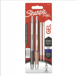 Sharpie S-Gel | Metal Gel Pens | Medium Point (0.7mm) | Steel Grey & Rose Gold | Blue Ink | 2 Pens & 2 Refills