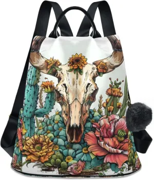 Sheep Goat Bones Cactus Backpack for Women Anti Theft Large Fashion Travel Shoulder Bag Purse Rucksack Lightweight