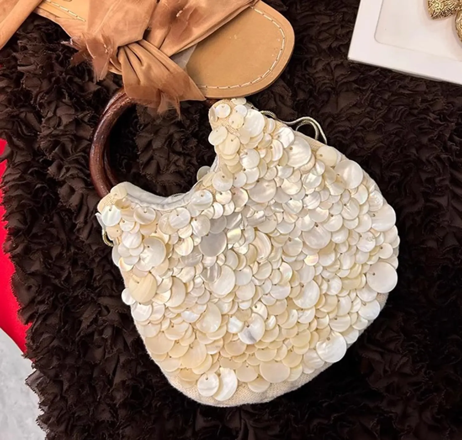 Shell Beaded Clutch Purse for Women Luxury Handmade Top Handle Bag Beach Evening Handbag for Summer