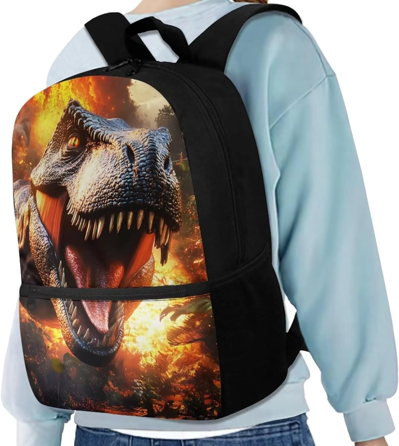 Showudesigns Dinosaur Backpack for Boys 8-12 Elementary School Book Bag Flame School Bags Middle High Back Packs with Shoulder Straps 17inch Children Daypack Large Capacity Satchel