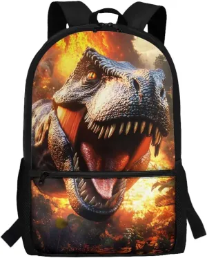 Showudesigns Dinosaur Backpack for Boys 8-12 Elementary School Book Bag Flame School Bags Middle High Back Packs with Shoulder Straps 17inch Children Daypack Large Capacity Satchel