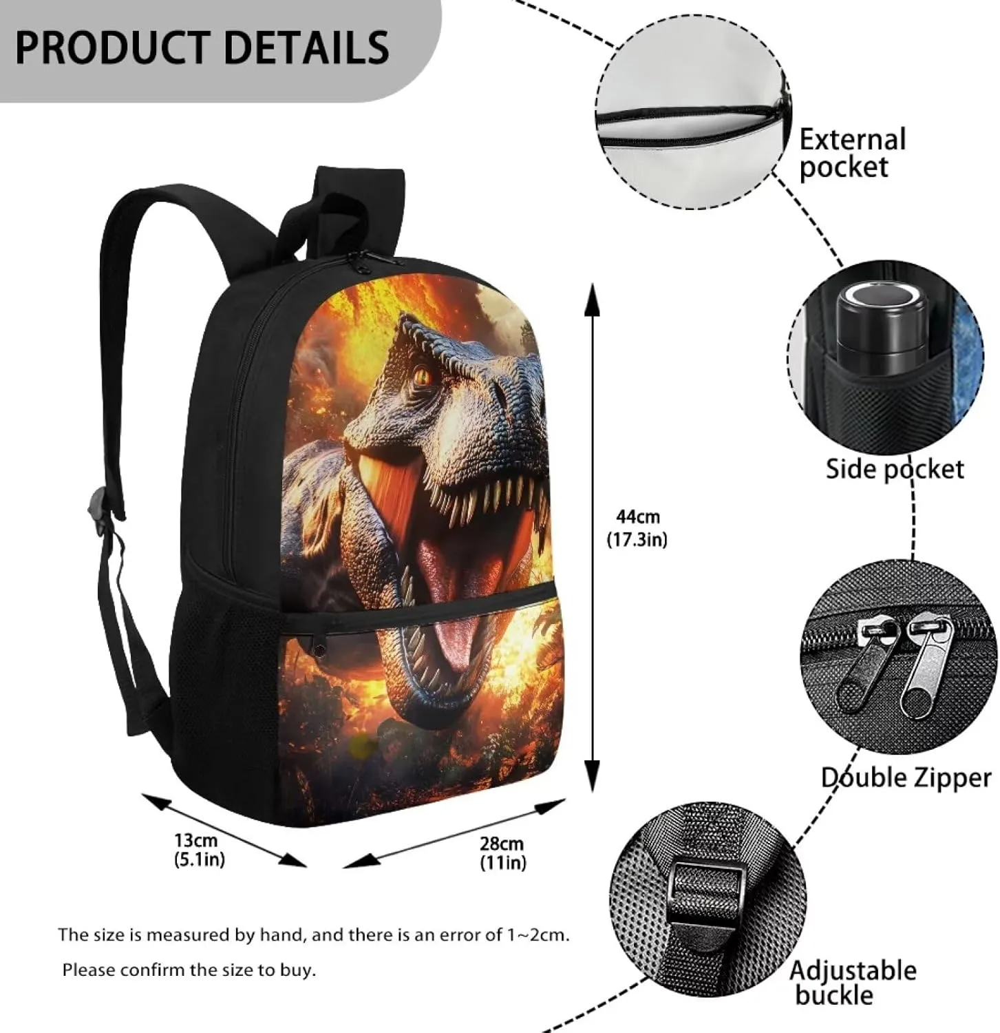 Showudesigns Dinosaur Backpack for Boys 8-12 Elementary School Book Bag Flame School Bags Middle High Back Packs with Shoulder Straps 17inch Children Daypack Large Capacity Satchel
