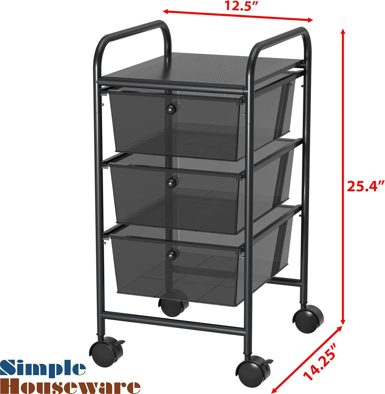 Simple Houseware Utility Cart with 3 Drawers Rolling Storage Art Craft Organizer, Black
