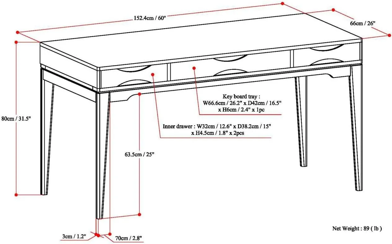 SIMPLIHOME Harper Desk - 60-Inch Wide Solid Hardwood Writing Desk in Black, Mid-Century Modern Home Office Computer Table for Workspace or Study with 2 Drawers and Flip-Down Keyboard Tray