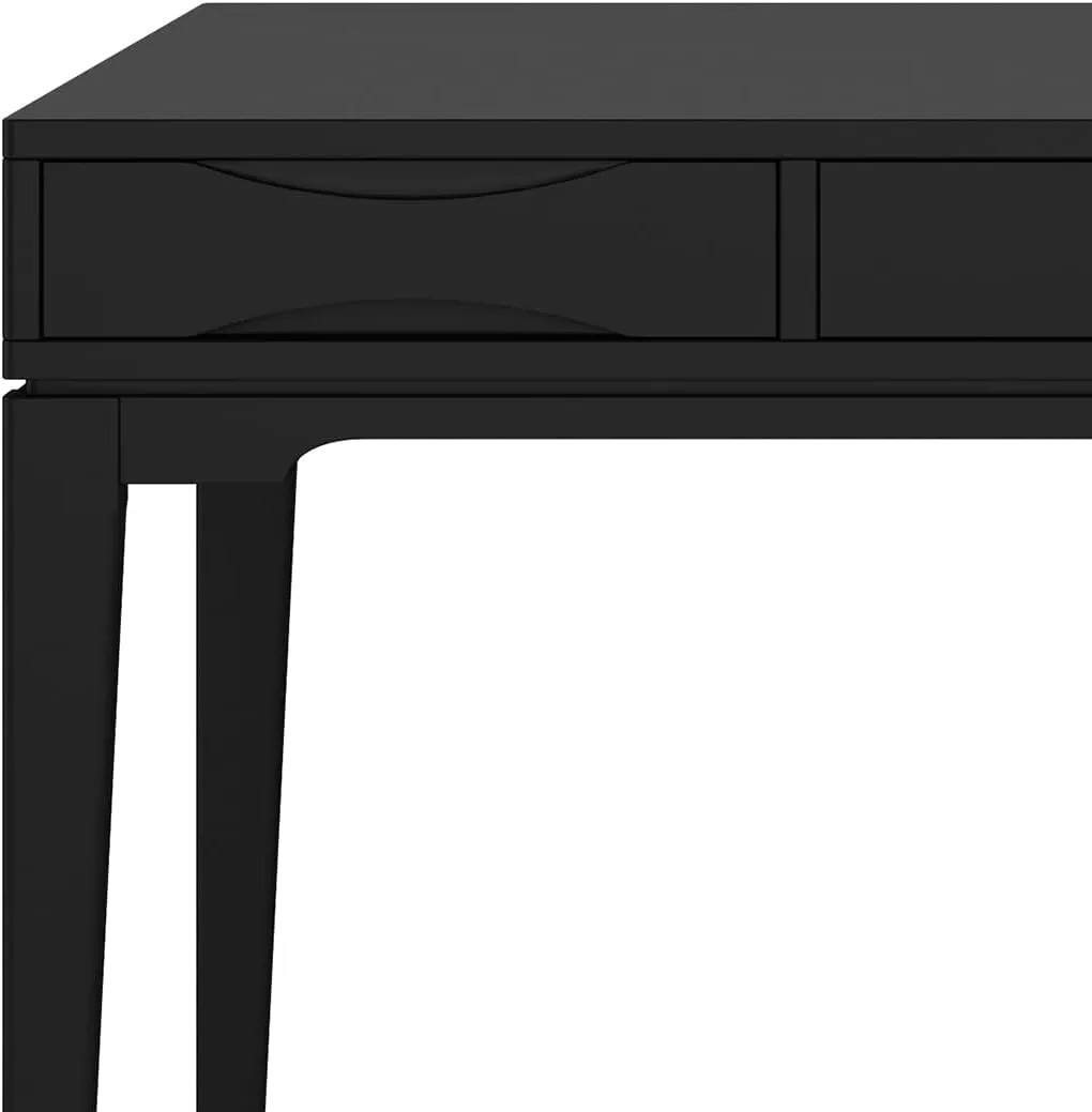 SIMPLIHOME Harper Desk - 60-Inch Wide Solid Hardwood Writing Desk in Black, Mid-Century Modern Home Office Computer Table for Workspace or Study with 2 Drawers and Flip-Down Keyboard Tray