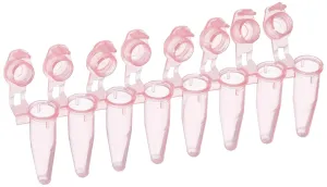 Simport Amplitube T320-2R Polypropylene PCR Reaction Tube Strip with Attached Flat Cap, 8 x 0.2ml, Red (Pack of 125)
