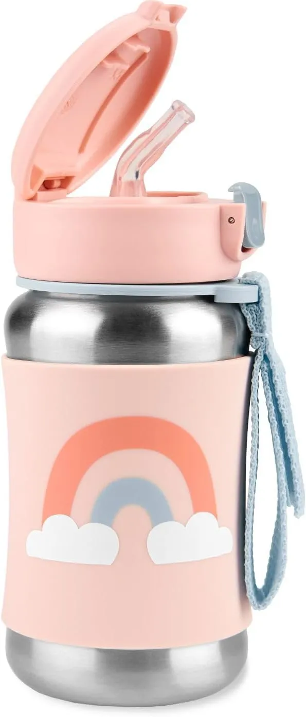 Skip Hop Toddler Sippy Cup with Straw, Sparks Stainless Steel Straw Bottle, Rainbow
