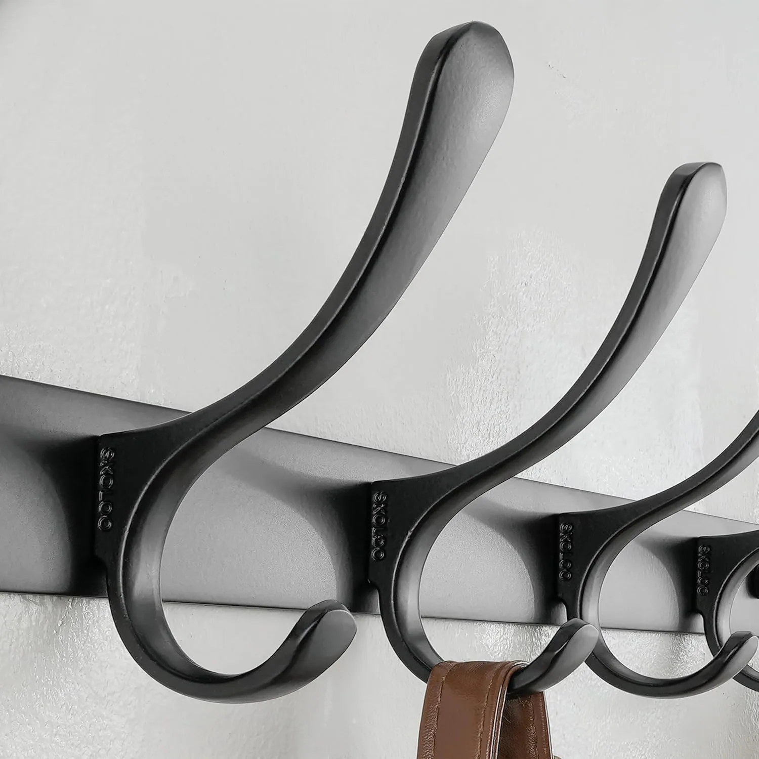 SKOLOO Coat Rack Wall Mounted - 6 Hooks, Heavy Duty, Stainless Steel, Metal Wall Hanger, Sturdy Coat Hooks for Hanging Coats, Jacket, Clothes, Hats - Black