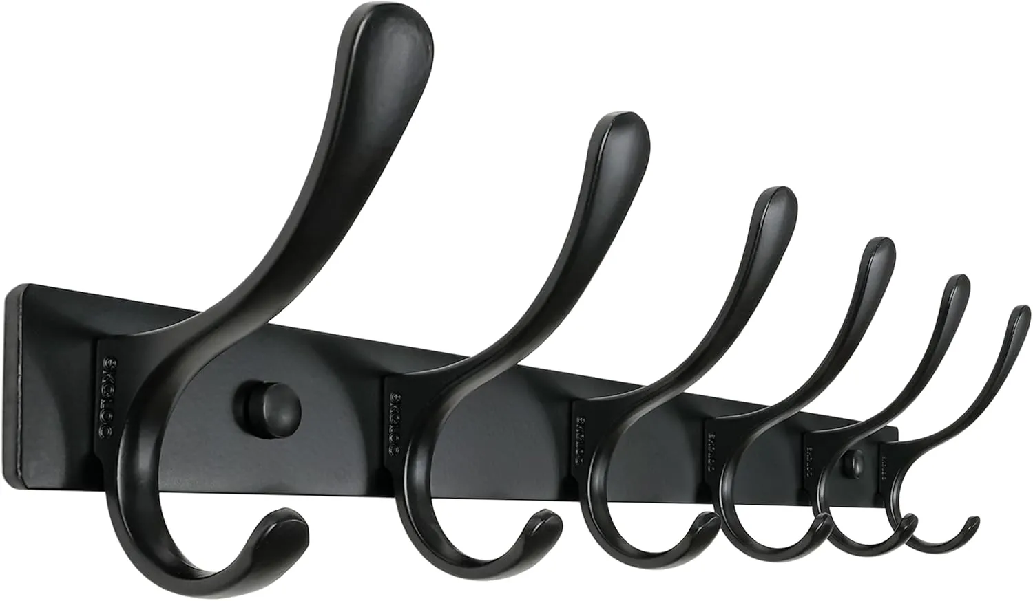 SKOLOO Coat Rack Wall Mounted - 6 Hooks, Heavy Duty, Stainless Steel, Metal Wall Hanger, Sturdy Coat Hooks for Hanging Coats, Jacket, Clothes, Hats - Black