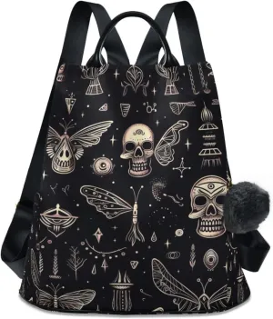 Skulls Moths Magical Elements Backpack for Women Anti Theft Large Fashion Travel Shoulder Bag Purse Rucksack Lightweight
