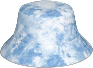 Sky Blue Tie Dye Bucket Hat for Women Men Teens Double-Side-Wear Reversible Summer Beach Sun Hat Packable Fisherman Cap