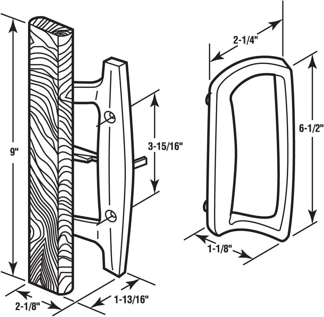 Sliding Glass Door Handle Set Oak Wood Interior Handle and Exterior Pull White Diecast Finish Mortise Lock 45° Keyway Fits 3-15/16” Screw Hole Spacing, Non-keyed with Latch Locks(White)