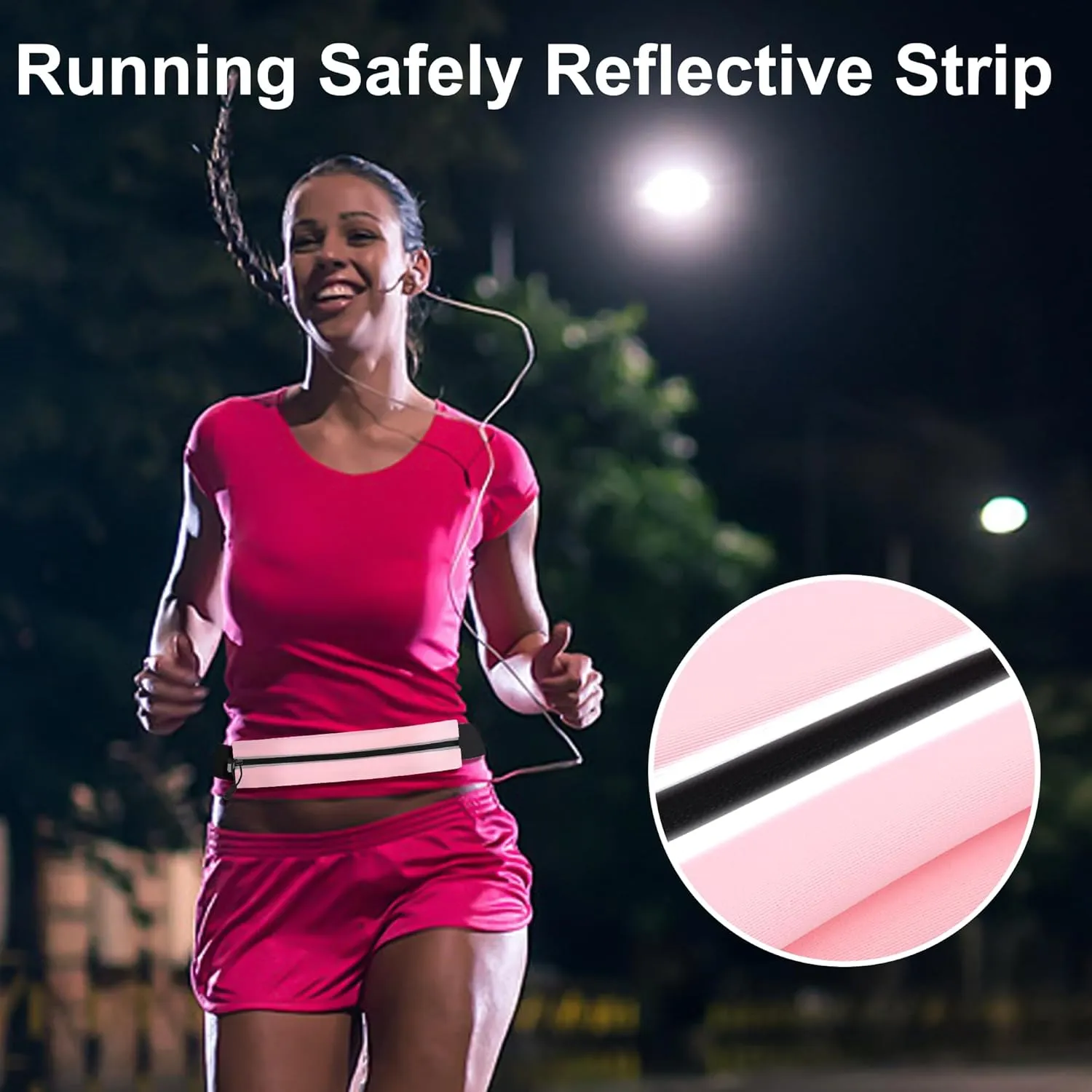 Slim Running Belt For Men and Women Waist Fanny Pack Phone Holder Pouch Bag Reflective Zipper Pocket Workout Cycling Fitness