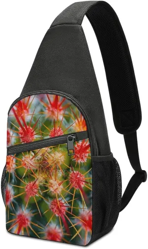 Sling Backpack Crossbody Sling Bag for Men Women Fanny Pack Cactus Thorns Photos Chest Bag for Hiking Traveling