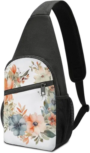 Sling Backpack Crossbody Sling Bag for Men Women Fanny Pack Garland on White Background Chest Bag for Hiking Traveling