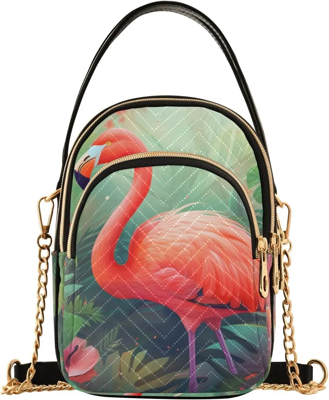 Sling Bag for Women Flamingo Rainforest Print, Fashion Crossbody Handbags Purse with Chain Strap Top handle 5.91×3.15×8.27 Inches