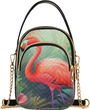 Sling Bag for Women Flamingo Rainforest Print, Fashion Crossbody Handbags Purse with Chain Strap Top handle 5.91×3.15×8.27 Inches