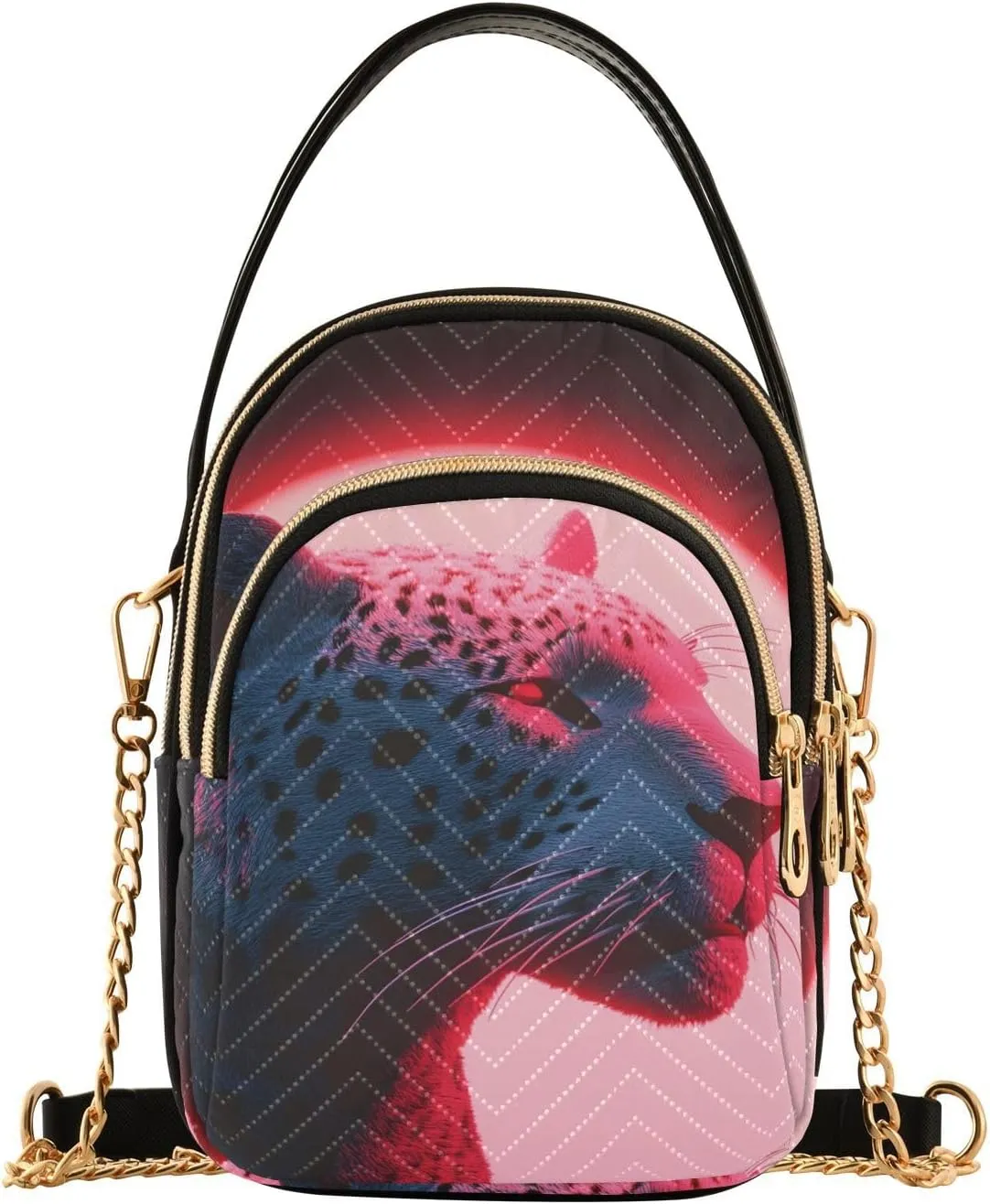 Sling Bag for Women Leopard Mysterious Moon Print, Fashion Crossbody Handbags Purse with Chain Strap Top handle 5.91×3.15×8.27 Inches