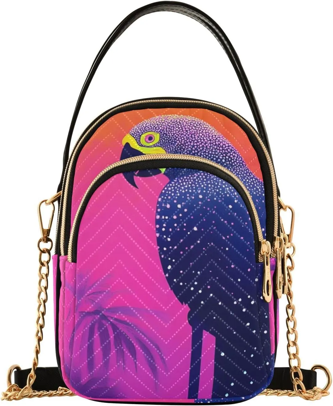 Sling Bag for Women Parrot Mysterious Tree Print, Fashion Crossbody Handbags Purse with Chain Strap Top handle 5.91×3.15×8.27 Inches