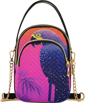 Sling Bag for Women Parrot Mysterious Tree Print, Fashion Crossbody Handbags Purse with Chain Strap Top handle 5.91×3.15×8.27 Inches