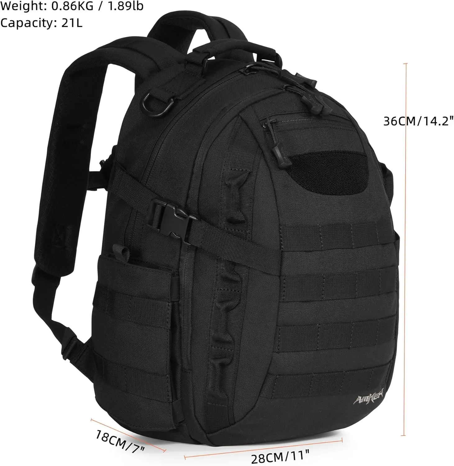 Small Tactical Military Backpack Day Assault Pack Edc Army Daypack Survival Molle Rucksack Bugout Emergency Go Bag 21L (Black)