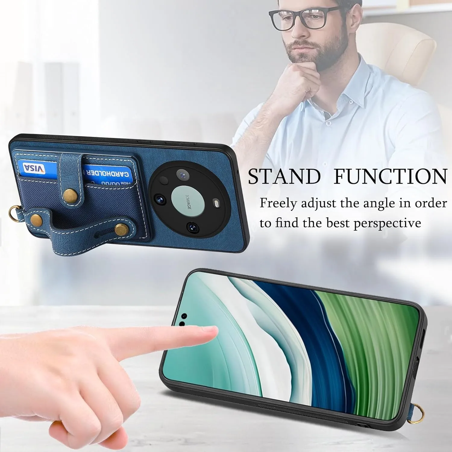 Smartphone Flip Cases Phone Back Protection Case Compatible with Huawei Mate 60 Pro Wallet Case,Shockproof Flip Cover Drop Protective Case with Card Holder, Protective Handbag Flip Cover Wrist Strap F