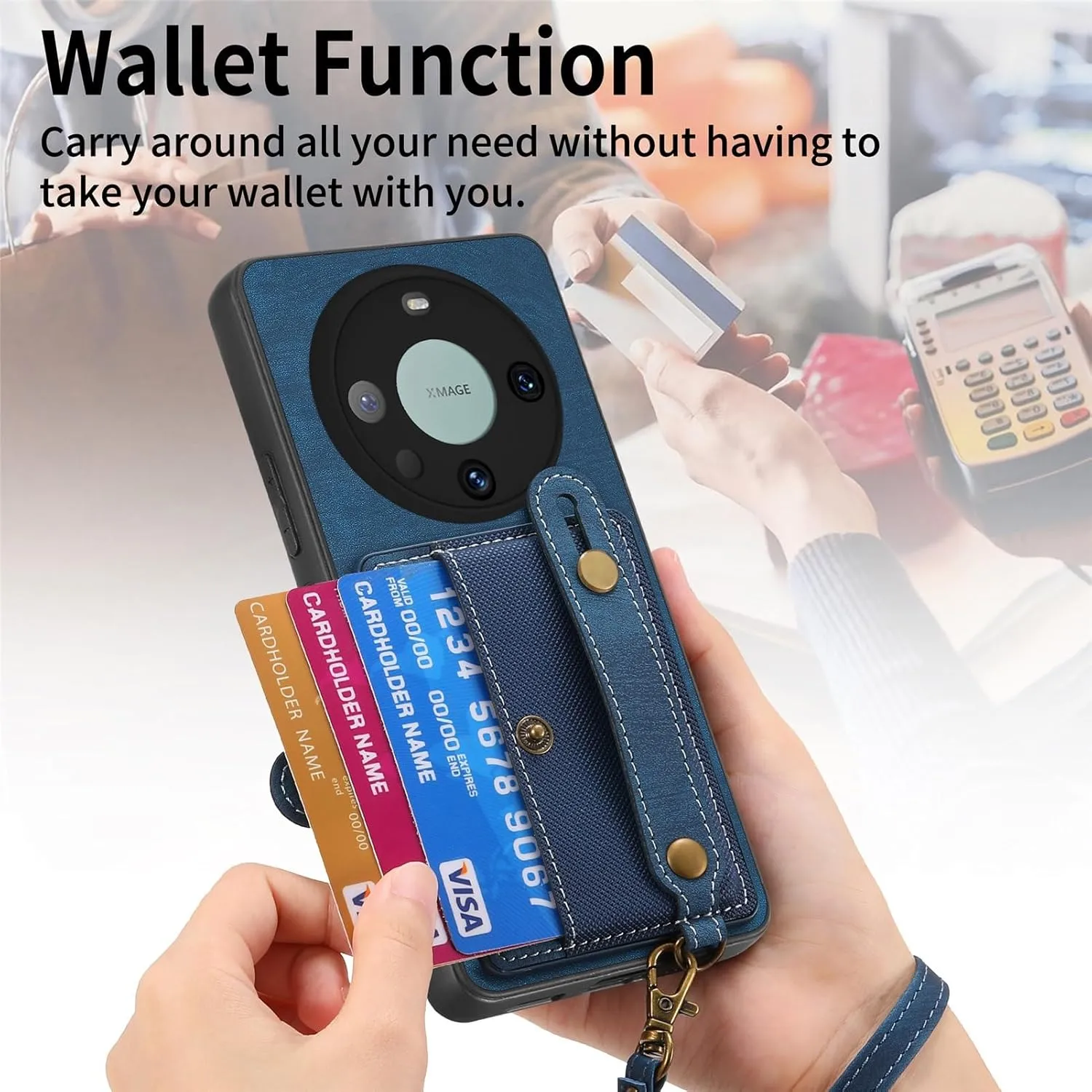 Smartphone Flip Cases Phone Back Protection Case Compatible with Huawei Mate 60 Pro Wallet Case,Shockproof Flip Cover Drop Protective Case with Card Holder, Protective Handbag Flip Cover Wrist Strap F