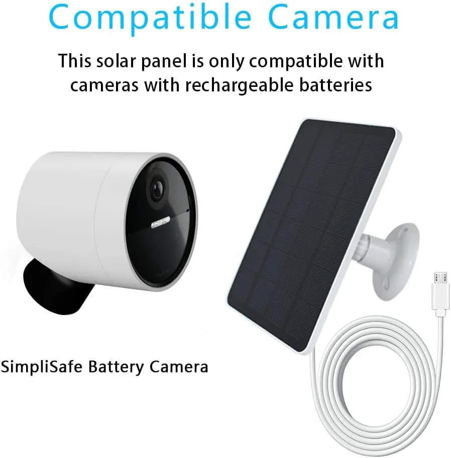 Solar Panel Compatible with SimpliSafe Outdoor Camera Wireles, 4W 5V Solar Panel with 10ft Charging Cable for Outdoor Battery Powered Security Camera with Wall Mount（Not Include Camera）