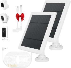 Solar Panel for Ring Camera, 2 Pack 3 Port Compatible with Ring Spotlight Plus/Pro/Cam Battery & Stick Up Outdoor Cam Battery 5W Solar Charger IP65 Waterproof &16.4ft Long Cable