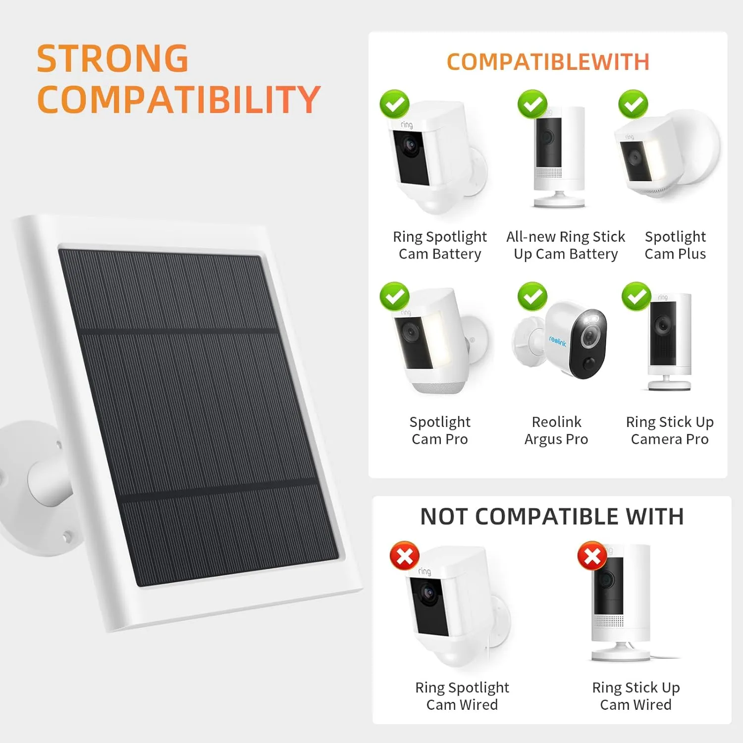 Solar Panel for Ring Camera, 2 Pack 4W Solar Charger Compatible with Spotlight & Stick Up Outdoor Cam Battery, 10ft Long Cable with USB-C to Ring Barrel Plug Adapter