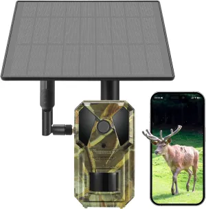 Solar Trail Camera, 4G Cellular Hunting Camera, 2K Video, Motion Activated 0.2s Trigger, Night Vision Game Cam, Built-in eSIM, IP65 Waterproof for Outdoor Wildlife Monitoring (2K Live)
