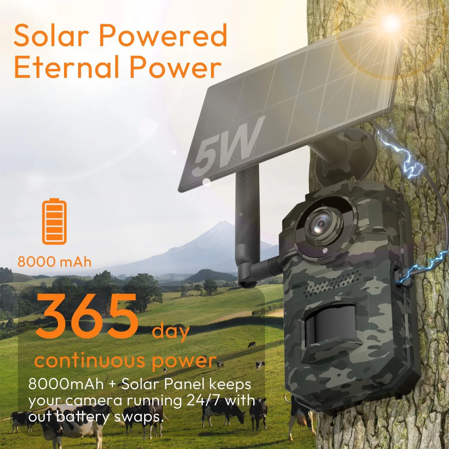 Solar Trail Camera - 4G LTE Unlimited Data Cellular Trail Camera with Night Vision,0.1s Trigger Motion Activated, IP66 Waterproof,Wide Angle,Real-Time Alerts for Outdoor Wildlife Monitoring