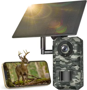Solar Trail Camera - 4G LTE Unlimited Data Cellular Trail Camera with Night Vision,0.1s Trigger Motion Activated, IP66 Waterproof,Wide Angle,Real-Time Alerts for Outdoor Wildlife Monitoring