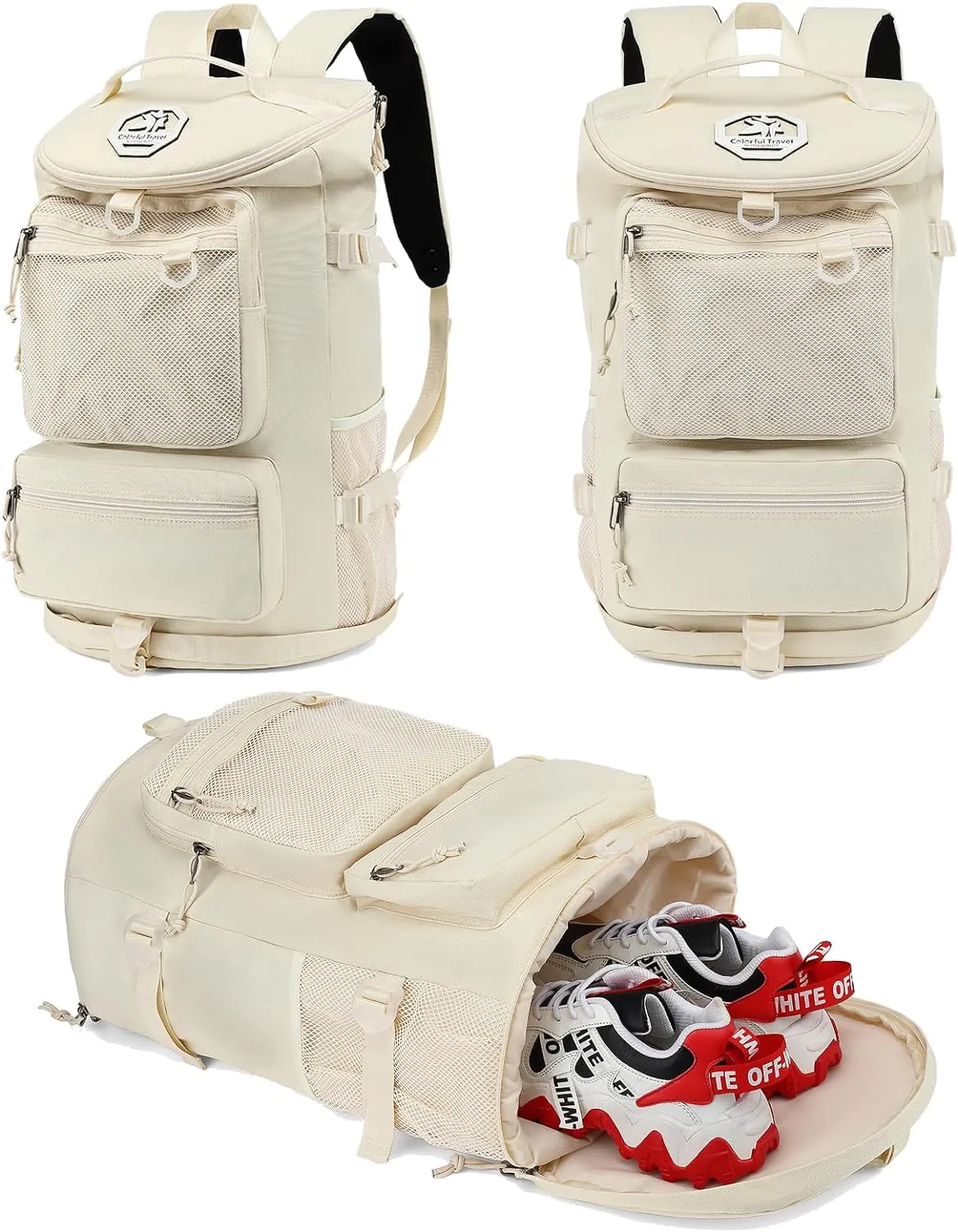 Solid color gym duffel bag backpack, wrestling bag,with shoe compartment, 4 kinds of back method waterproof travel sports walking laptop Lightweight（B-Sea Salt White）
