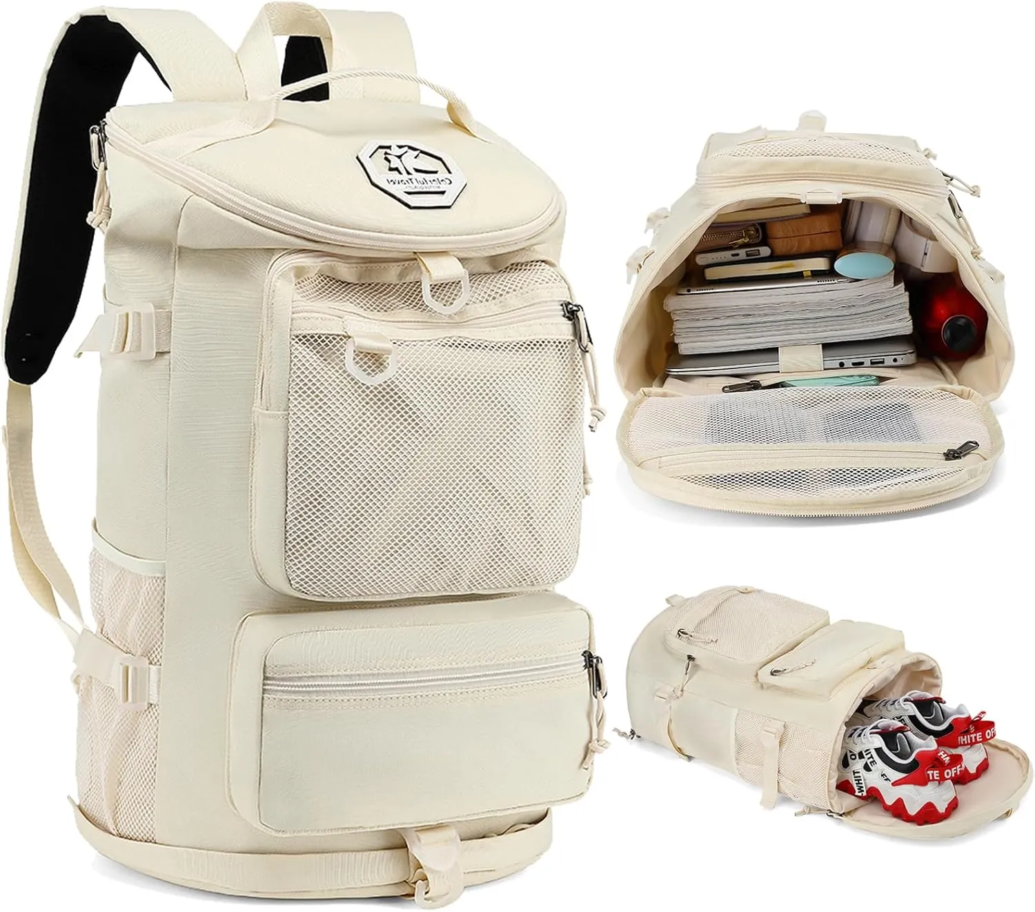 Solid color gym duffel bag backpack, wrestling bag,with shoe compartment, 4 kinds of back method waterproof travel sports walking laptop Lightweight（B-Sea Salt White）