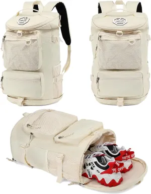 Solid color gym duffel bag backpack, wrestling bag,with shoe compartment, 4 kinds of back method waterproof travel sports walking laptop Lightweight（B-Sea Salt White）