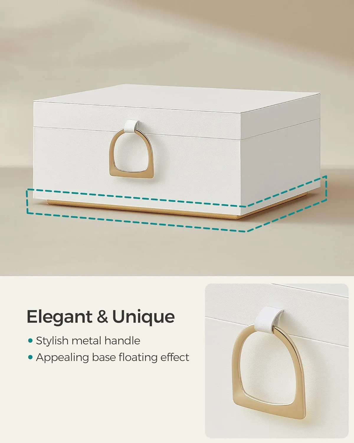 SONGMICS 2-Layer Jewelry Box, Jewelry Organizer with Handle, Removable Jewelry Tray, Jewelry Storage, Floating Effect, 8.1 x 9.4 x 4.3 Inches, Gift Idea, White UJBC165W01