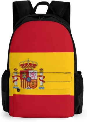 Spain Flag Travel Backpack Lightweight Shoulder Bag Funny Laptop Daypack with Multi Pockets