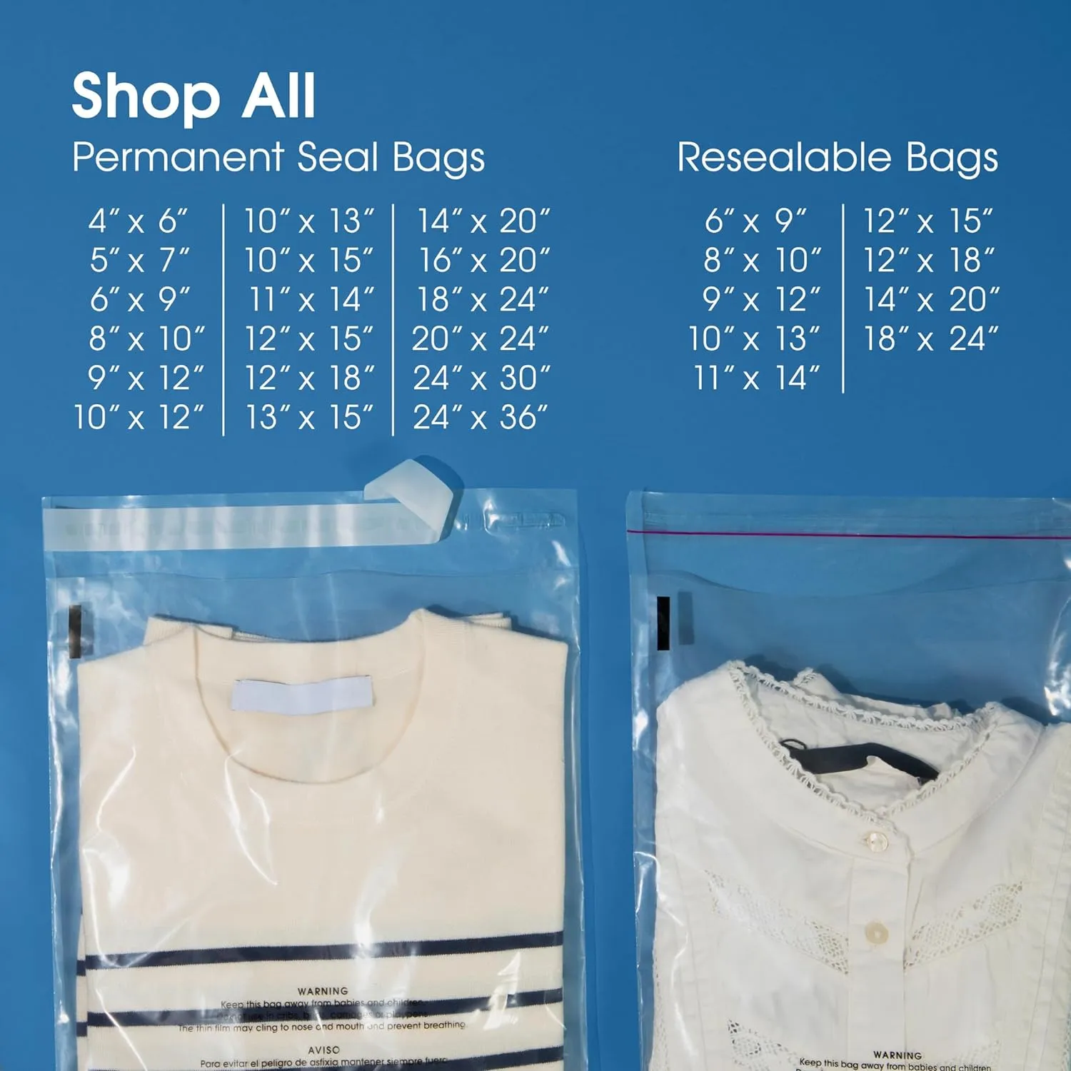 Spartan Industrial - 12” X 15” (200 Count) Self Seal Clear Poly Bags with Suffocation Warning for Packaging, T Shirts & Shipping - Resealable Glue