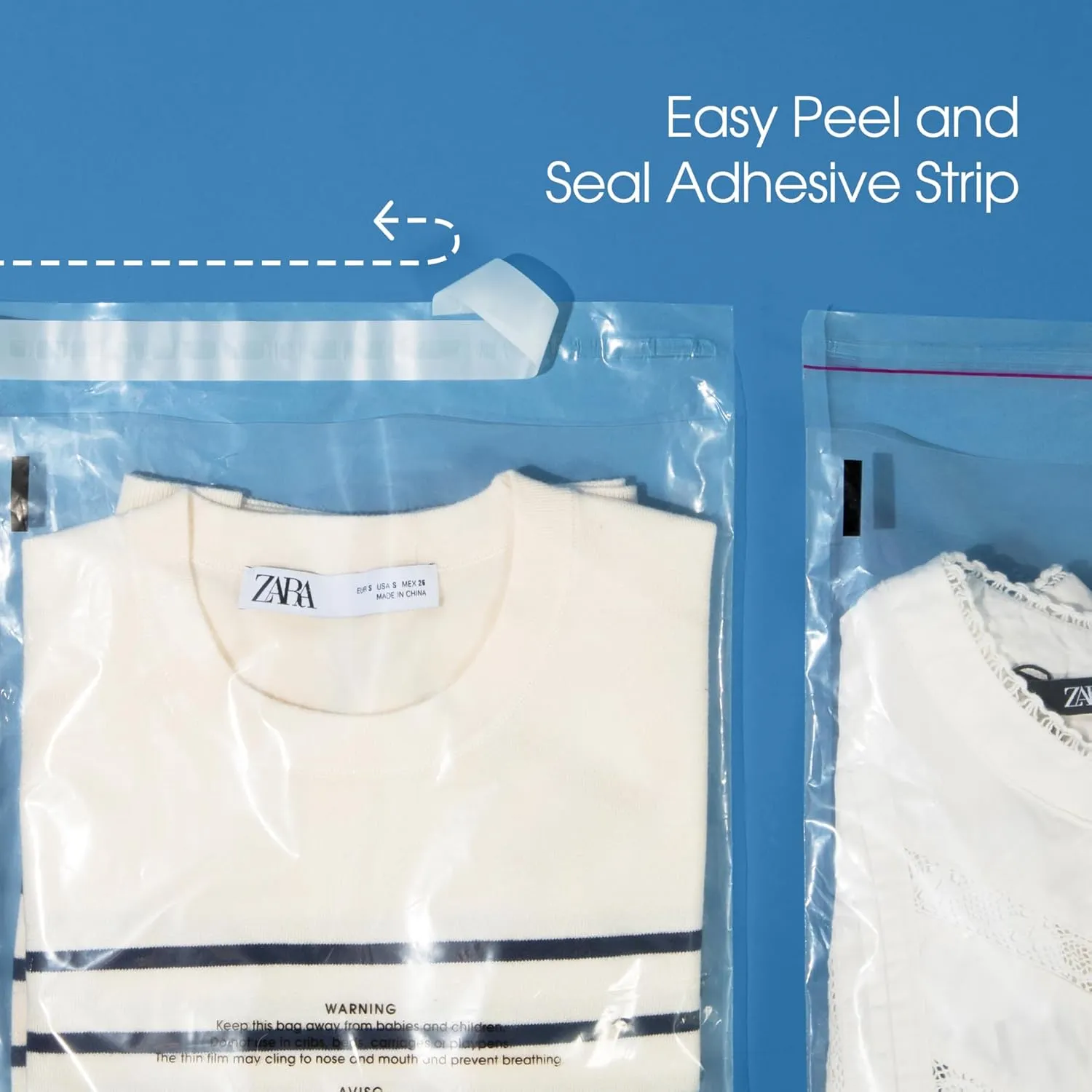 Spartan Industrial - 12” X 15” (200 Count) Self Seal Clear Poly Bags with Suffocation Warning for Packaging, T Shirts & Shipping - Resealable Glue