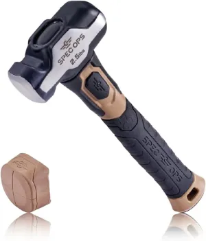 Spec Ops Tools Engineering Hammer, 2.5 lb Sledge hammer with Removable Soft Mallet Cap & Bi-Material Shock Absorbing & Vibration Dampening Handle, 3% Donated to Veterans, Black/Tan
