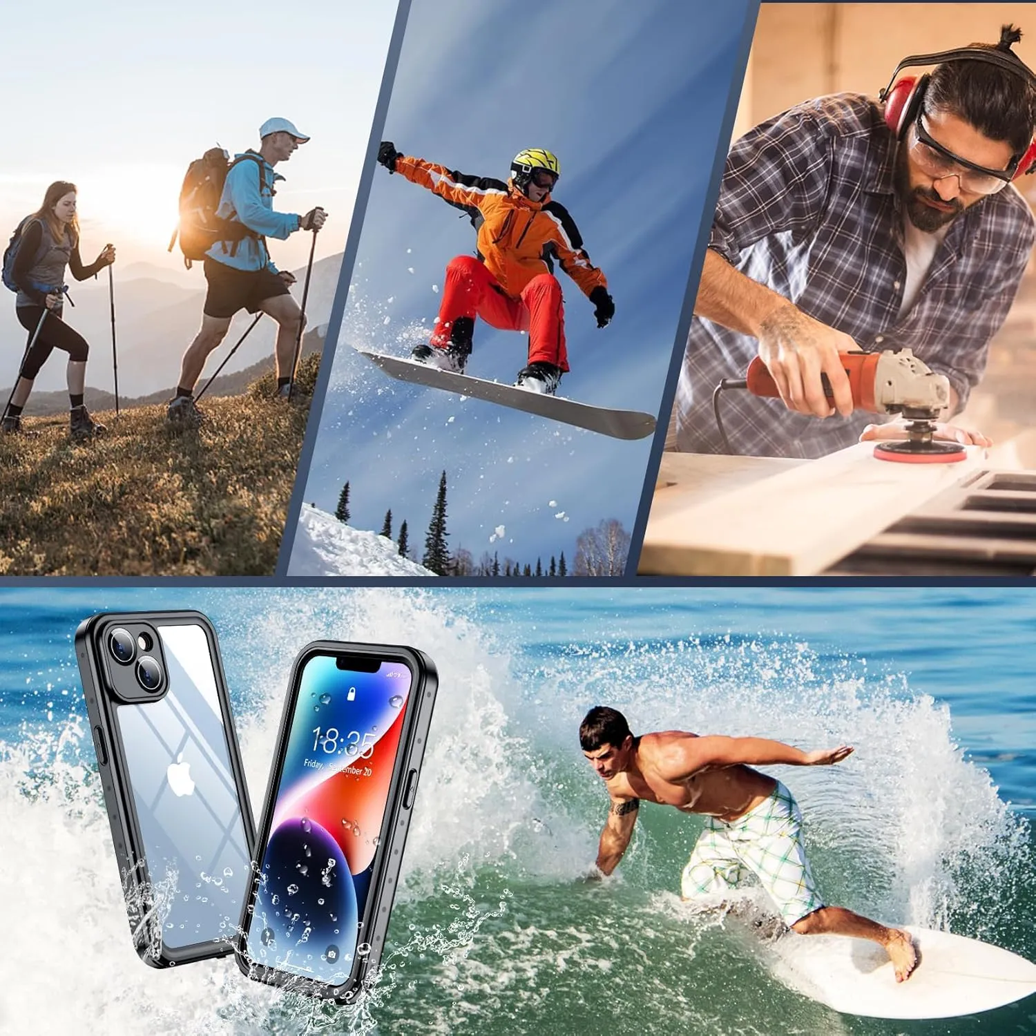 SPIDERCASE for iPhone 14 Case Waterproof, Built-in Lens & Screen Protector, Full Heavy Duty Protection, 12FT Military Shockproof, Dustproof, Anti-Scratched Phone Case,Black/Clear