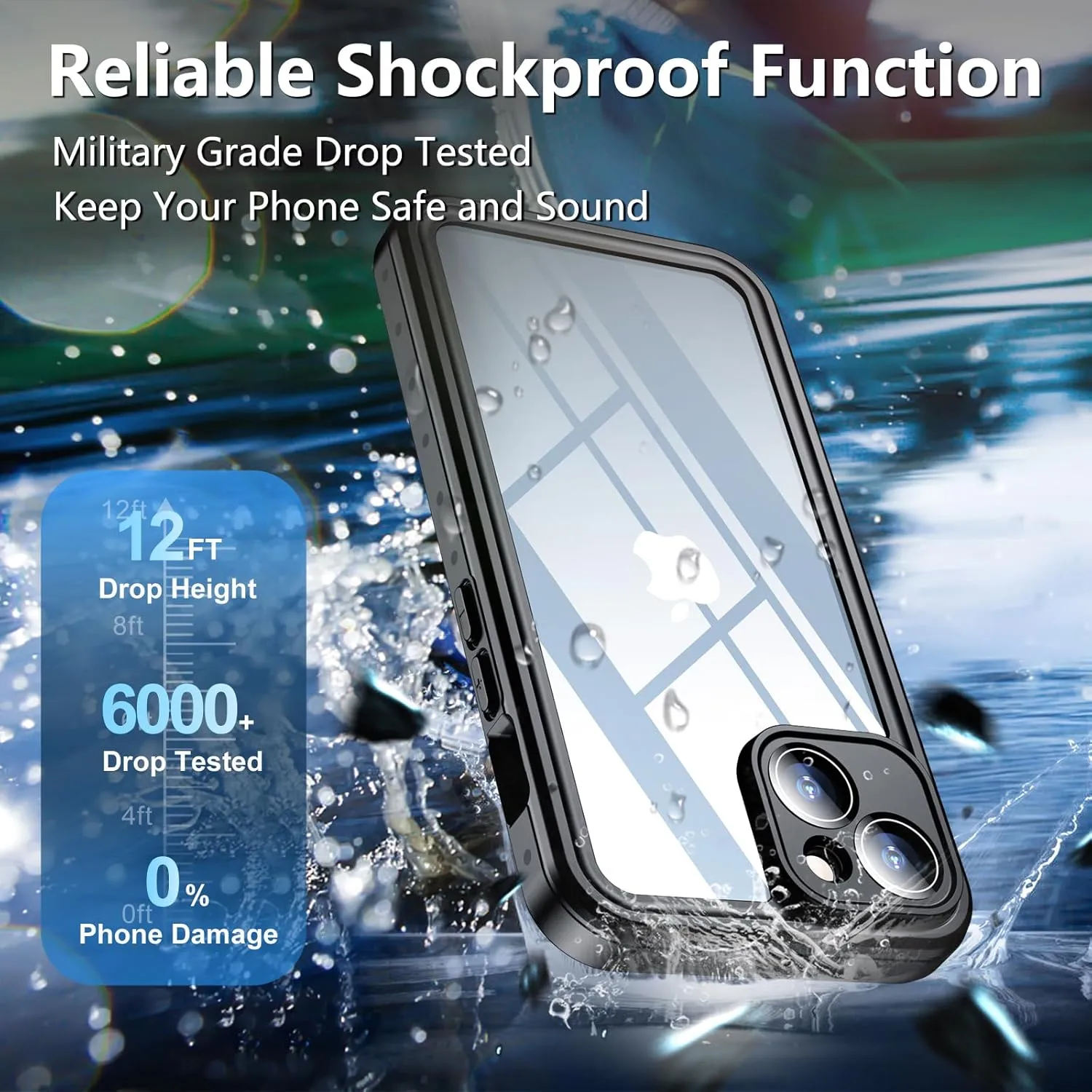SPIDERCASE for iPhone 14 Case Waterproof, Built-in Lens & Screen Protector, Full Heavy Duty Protection, 12FT Military Shockproof, Dustproof, Anti-Scratched Phone Case,Black/Clear