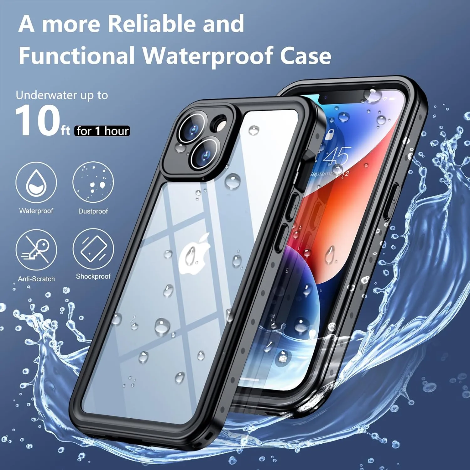 SPIDERCASE for iPhone 14 Case Waterproof, Built-in Lens & Screen Protector, Full Heavy Duty Protection, 12FT Military Shockproof, Dustproof, Anti-Scratched Phone Case,Black/Clear