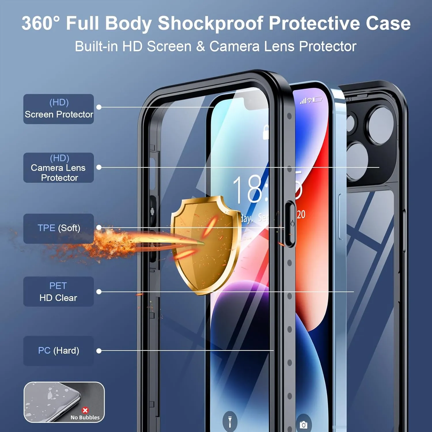 SPIDERCASE for iPhone 14 Case Waterproof, Built-in Lens & Screen Protector, Full Heavy Duty Protection, 12FT Military Shockproof, Dustproof, Anti-Scratched Phone Case,Black/Clear