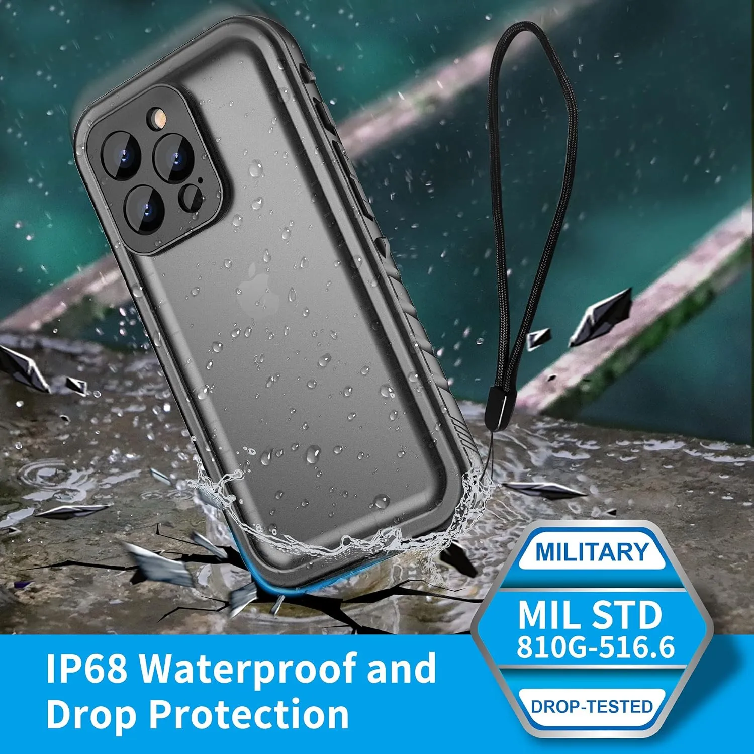 SPORTLINK for iPhone 13 Pro Waterproof Case - Full Body Shockproof Dustproof Phone Screen Protector Rugged Waterproof Case for iPhone 13 Pro 6.1 Inches Black